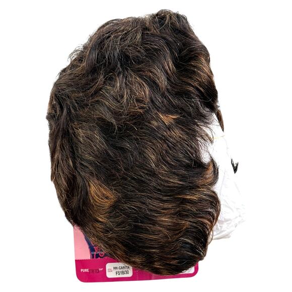 Vivica Fox Pure Stretch Cap Wig Carita FS1B/30 Off Black Copper Human Hair NWT - Picture 4 of 10